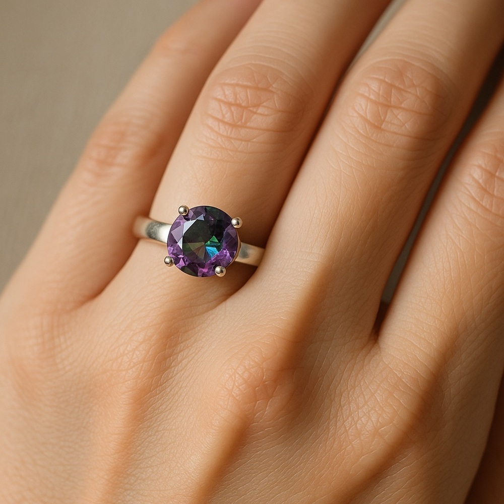 Round Mystic Topaz Solitaire Ring – Prong Set – 925 Sterling Silver – Sz 6 #377 - Picture 3 of 7